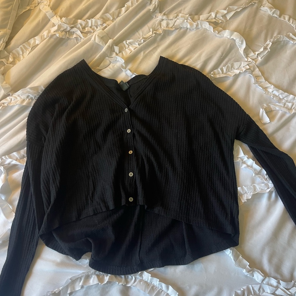Wild Fable Black Waffle-Knit Button-Down Sweater